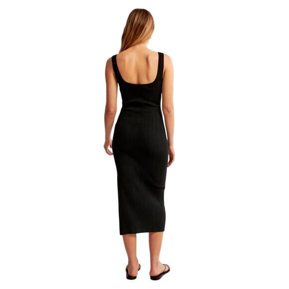 Abercrombie and Fitch Black Ribbed Midi Dress SZ L - Picture 3 of 7